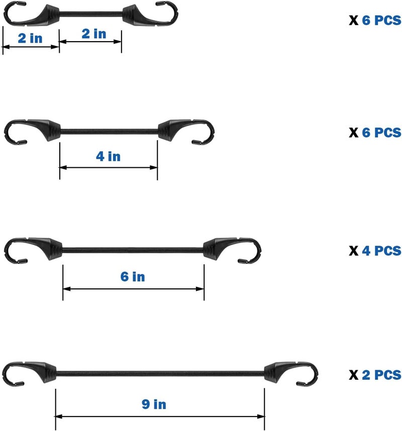 Joneaz 18 pcs Small Bungee Cord with Hooks 2 inch 4 inch 6 inch 9 inch (Mix Size) - Image 2